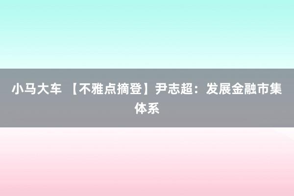 小马大车 【不雅点摘登】尹志超：发展金融市集体系