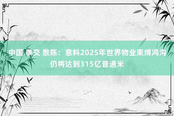 中国 拳交 敷陈：意料2025年世界物业束缚鸿沟仍将达到315亿普通米